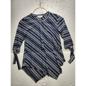 Vince Camuto Top Women XS Blue Striped Blouse Long Sleeve Round Neck Turo